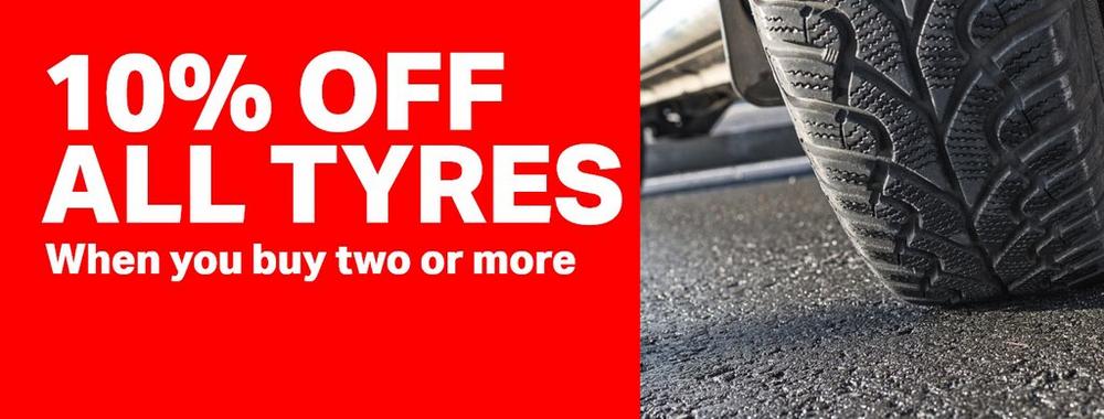 10% Off all tyres when you buy two or more